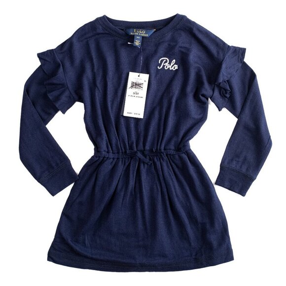 Polo Ralph Lauren Ruffled Navy Blue Polo Embroidery Girls Dress $49 Sz 3T 4T NWT - Picture 3 of 8